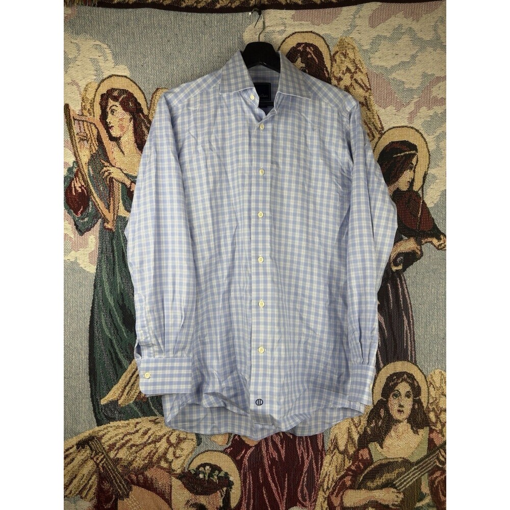 David Donahue TRIM FIT Men’s 15 32/33 Long Sleeve Cotton Check Plaid Dress Shirt